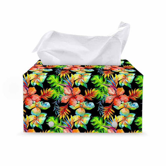 Tropical Hawaii Flowers Pattern Print Leather Tissue Box Cover