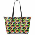 Tropical Hawaii Flowers Pattern Print Leather Tote Bag With Zipper