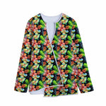 Tropical Hawaii Flowers Pattern Print Long Sleeve Short Coat