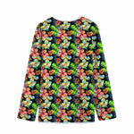 Tropical Hawaii Flowers Pattern Print Long Sleeve Short Coat