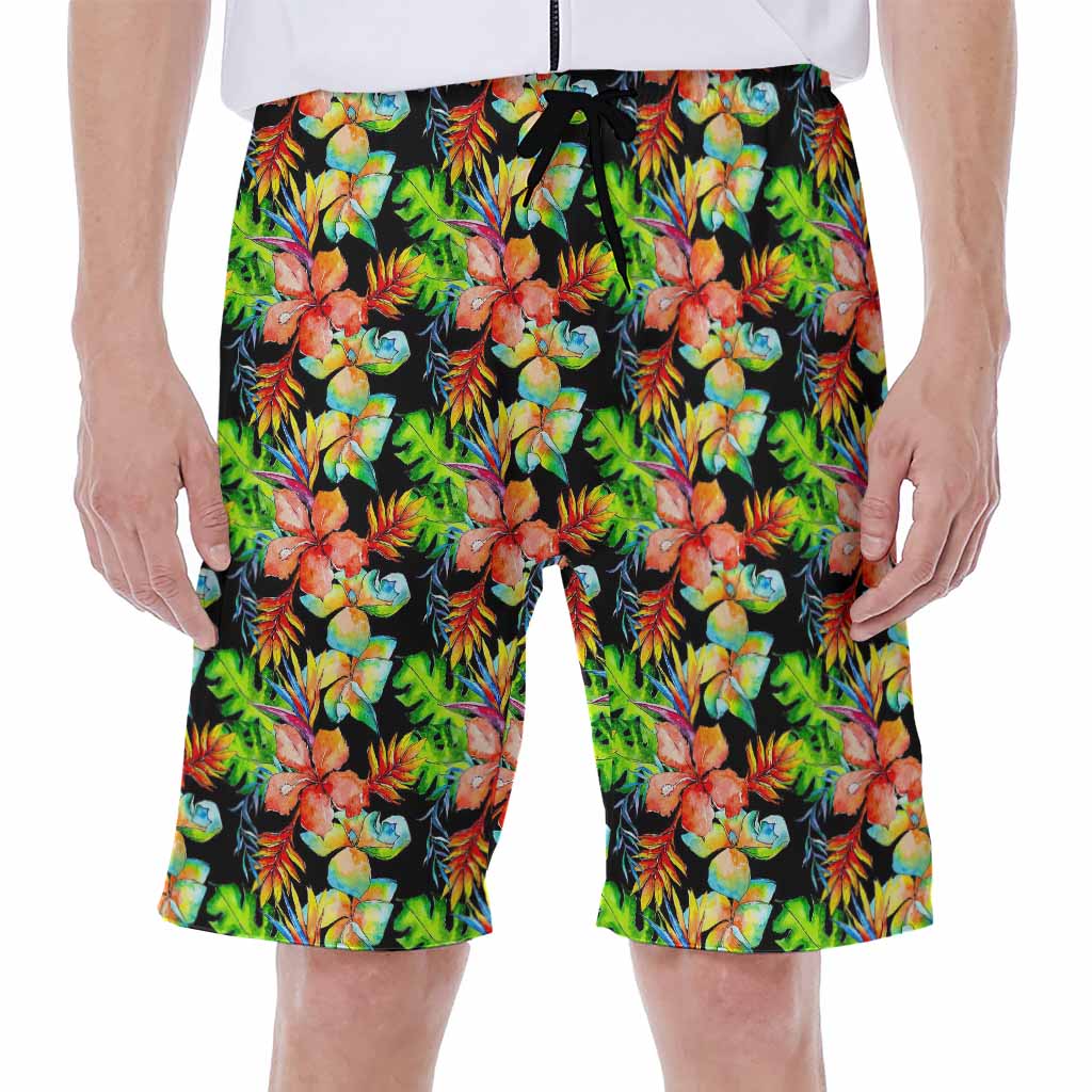 Tropical Hawaii Flowers Pattern Print Men's Beach Shorts