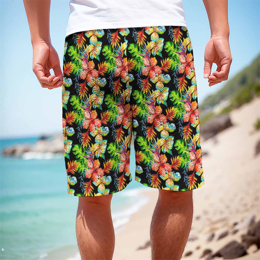 Tropical Hawaii Flowers Pattern Print Men's Cargo Shorts