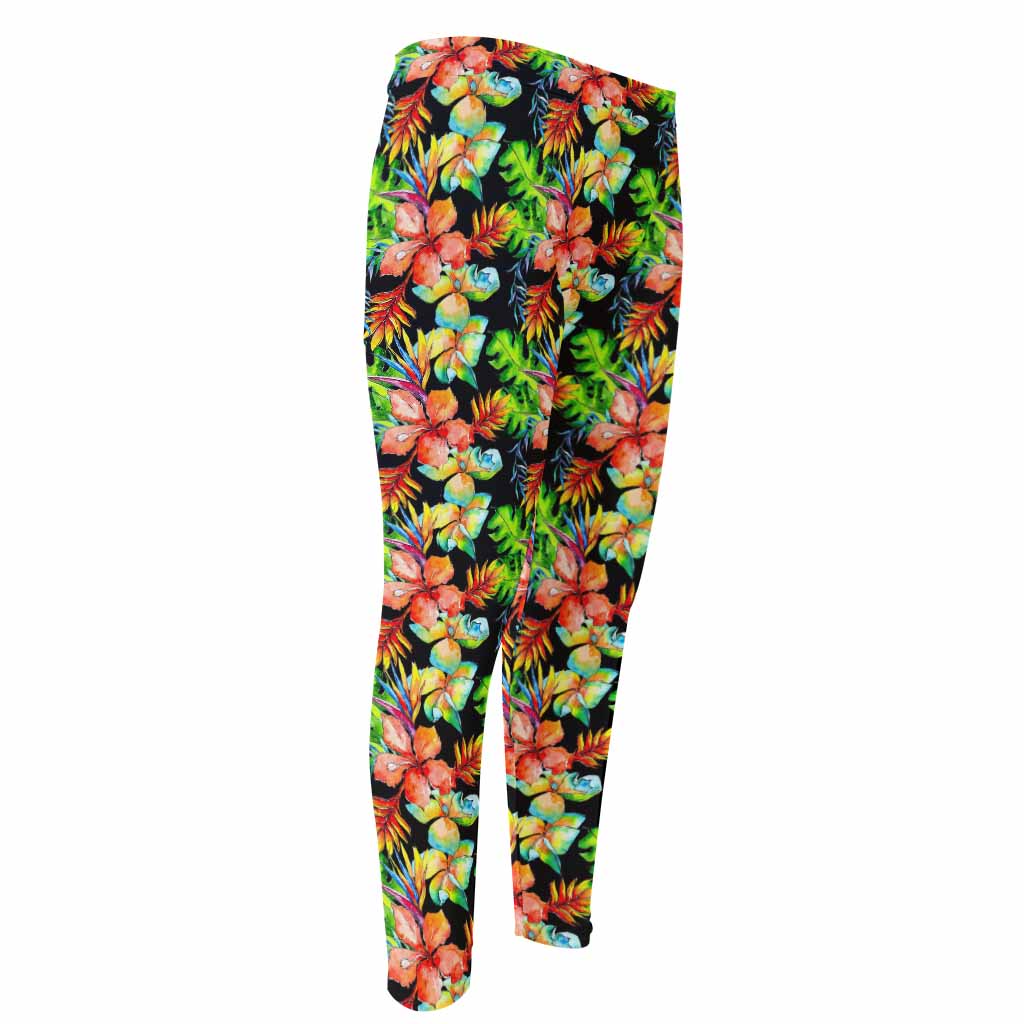 Tropical Hawaii Flowers Pattern Print Men's Compression Pants