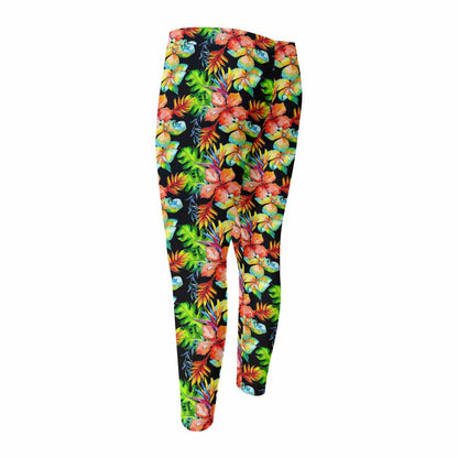 Tropical Hawaii Flowers Pattern Print Men's Compression Pants
