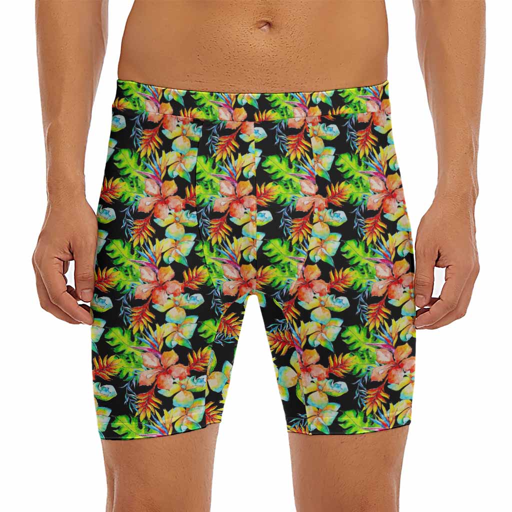 Tropical Hawaii Flowers Pattern Print Men's Long Boxer Briefs