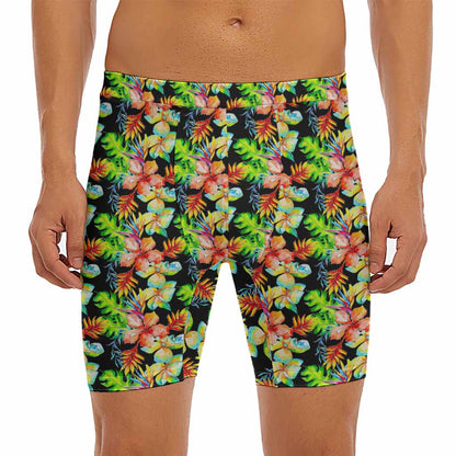 Tropical Hawaii Flowers Pattern Print Men's Long Boxer Briefs