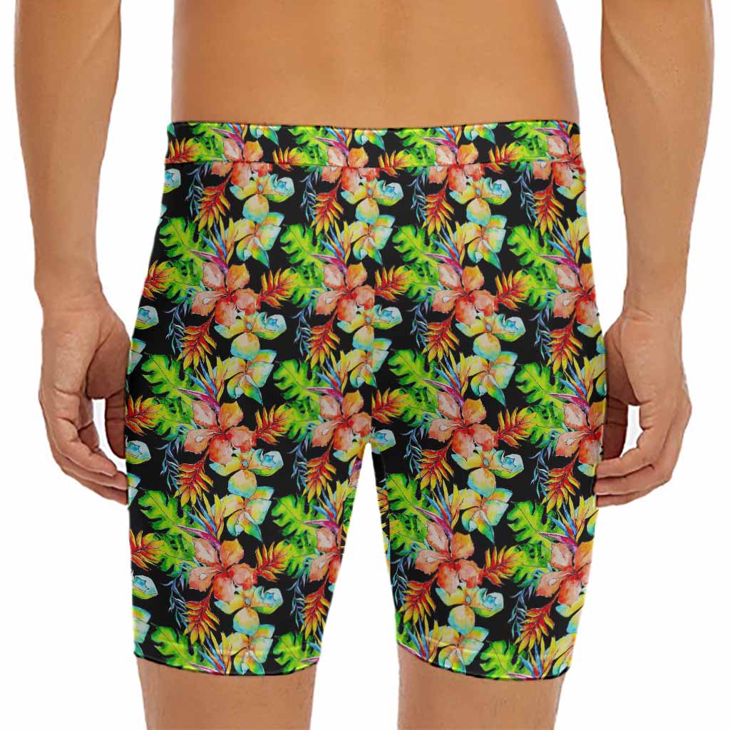 Tropical Hawaii Flowers Pattern Print Men's Long Boxer Briefs