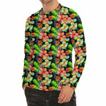 Tropical Hawaii Flowers Pattern Print Men's Long Sleeve Rash Guard
