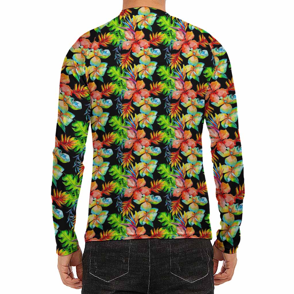 Tropical Hawaii Flowers Pattern Print Men's Long Sleeve Rash Guard