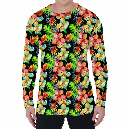 Tropical Hawaii Flowers Pattern Print Men's Long Sleeve T-Shirt