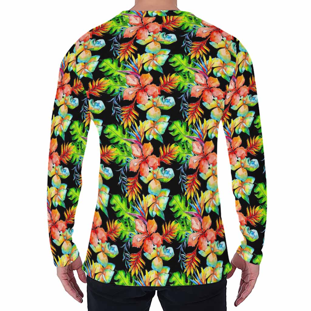 Tropical Hawaii Flowers Pattern Print Men's Long Sleeve T-Shirt