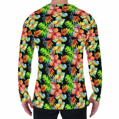 Tropical Hawaii Flowers Pattern Print Men's Long Sleeve T-Shirt