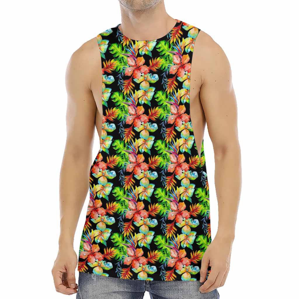 Tropical Hawaii Flowers Pattern Print Men's Muscle Tank Top
