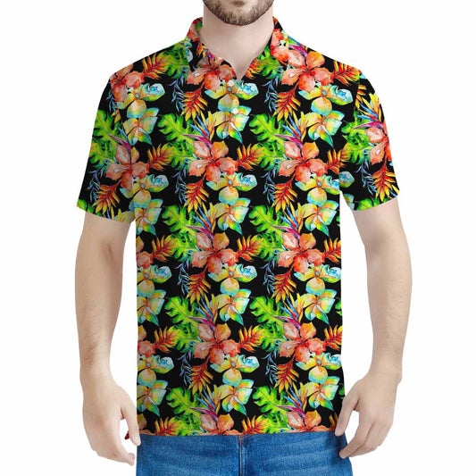 Tropical Hawaii Flowers Pattern Print Men's Polo Shirt