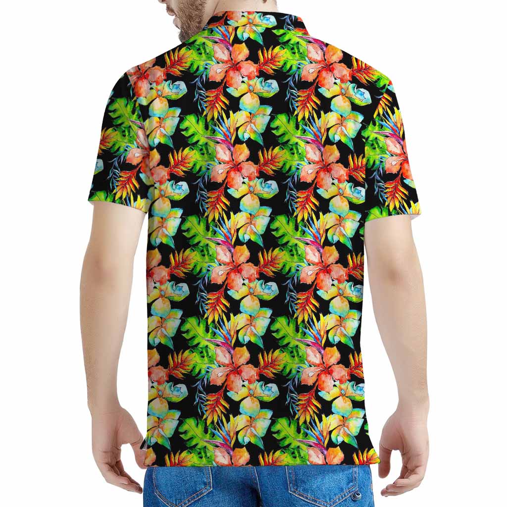 Tropical Hawaii Flowers Pattern Print Men's Polo Shirt