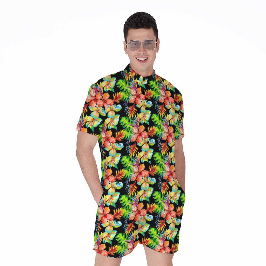 Tropical Hawaii Flowers Pattern Print Men's Rompers