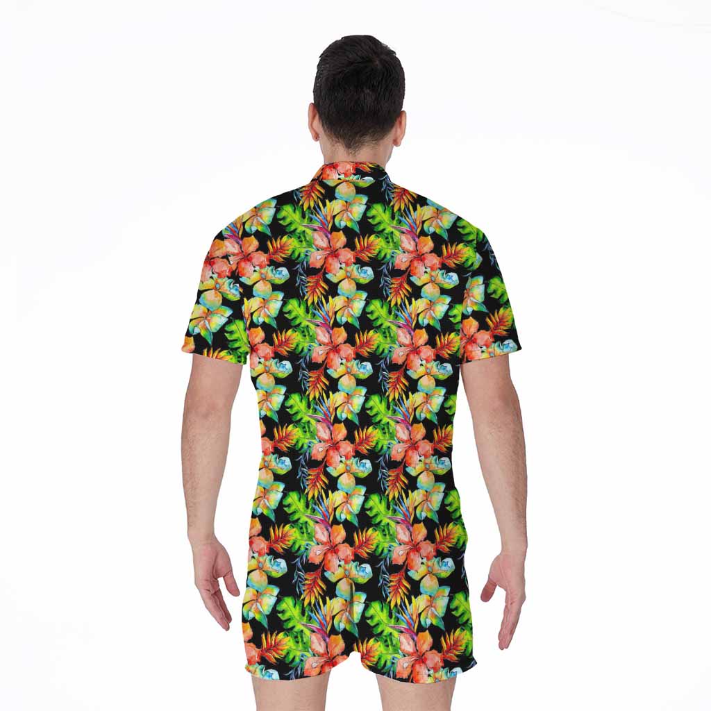 Tropical Hawaii Flowers Pattern Print Men's Rompers