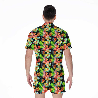 Tropical Hawaii Flowers Pattern Print Men's Rompers