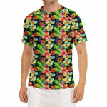Tropical Hawaii Flowers Pattern Print Men's Short Sleeve Rash Guard