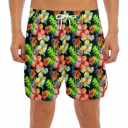 Tropical Hawaii Flowers Pattern Print Men's Split Running Shorts