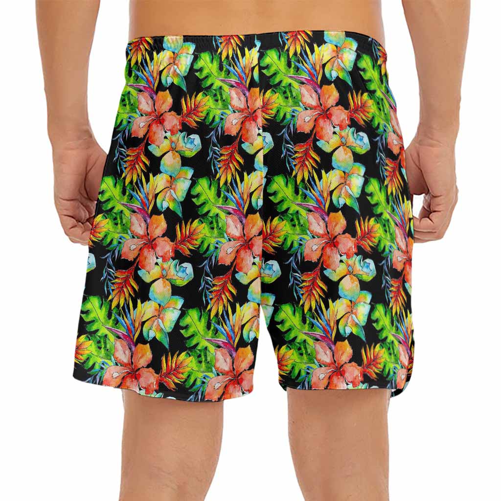 Tropical Hawaii Flowers Pattern Print Men's Split Running Shorts