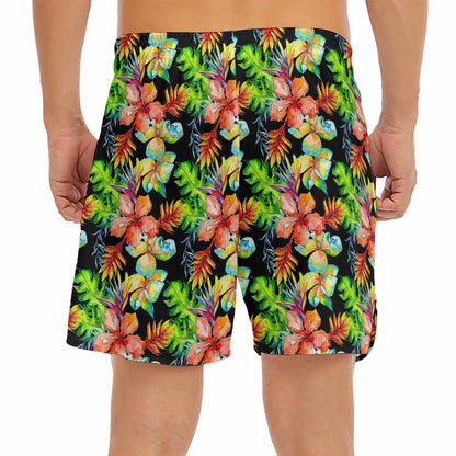 Tropical Hawaii Flowers Pattern Print Men's Split Running Shorts