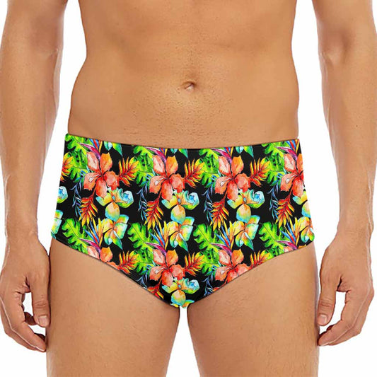 Tropical Hawaii Flowers Pattern Print Men's Triangle Swim Briefs