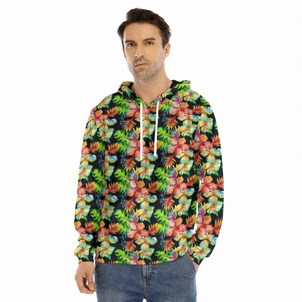 Tropical Hawaii Flowers Pattern Print Men's Velvet Pullover Hoodie