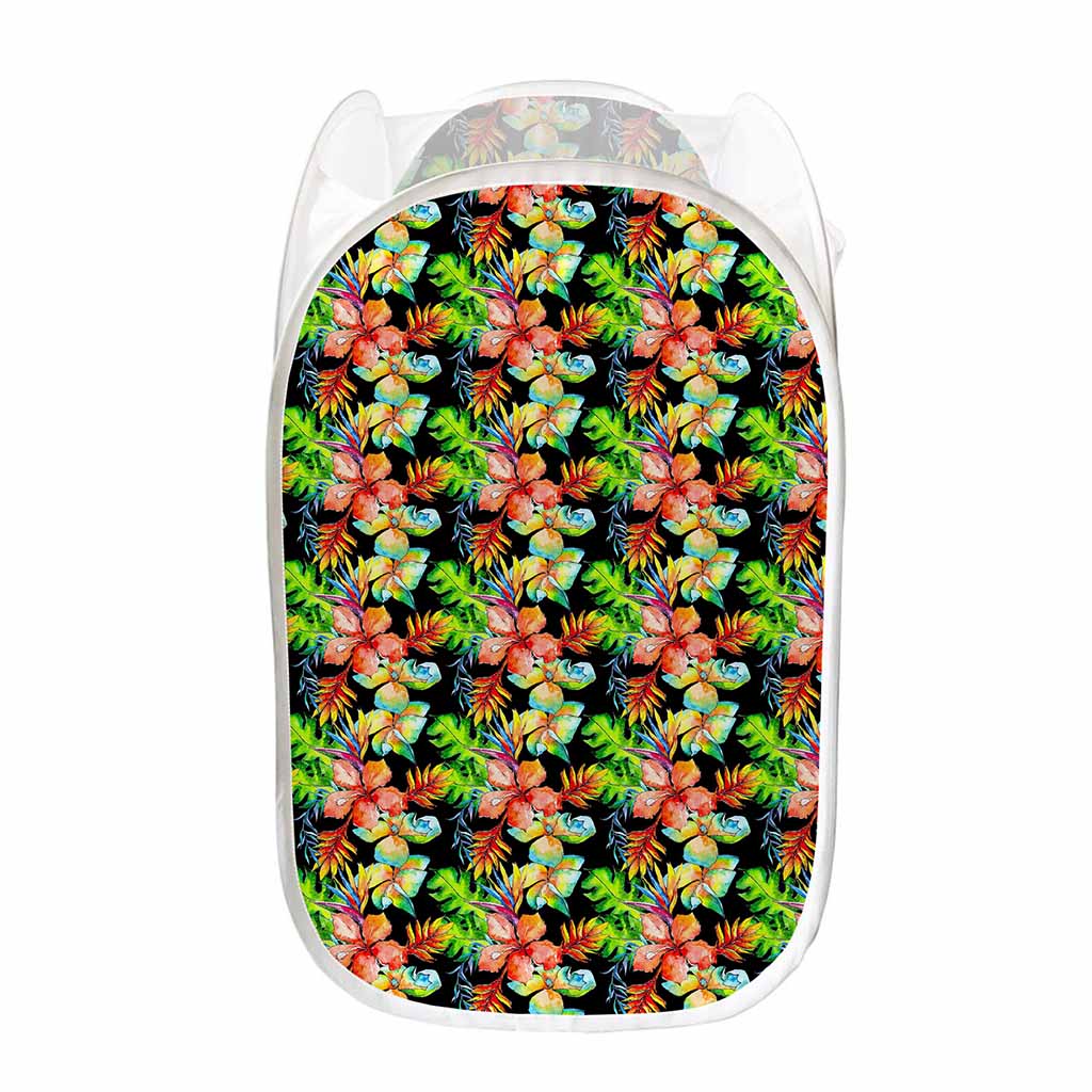 Tropical Hawaii Flowers Pattern Print Mesh Laundry Hamper