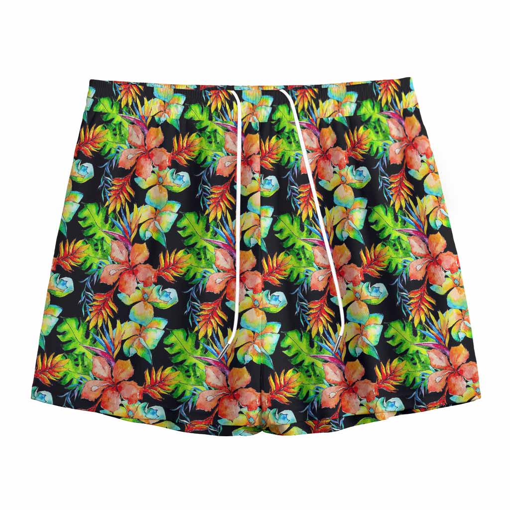 Tropical Hawaii Flowers Pattern Print Mesh Shorts