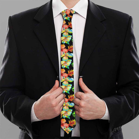 Tropical Hawaii Flowers Pattern Print Necktie