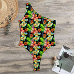 Tropical Hawaii Flowers Pattern Print One Shoulder Bodysuit