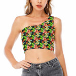 Tropical Hawaii Flowers Pattern Print One Shoulder Crop Top