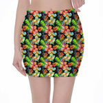 Tropical Hawaii Flowers Pattern Print Pencil Mini Skirt