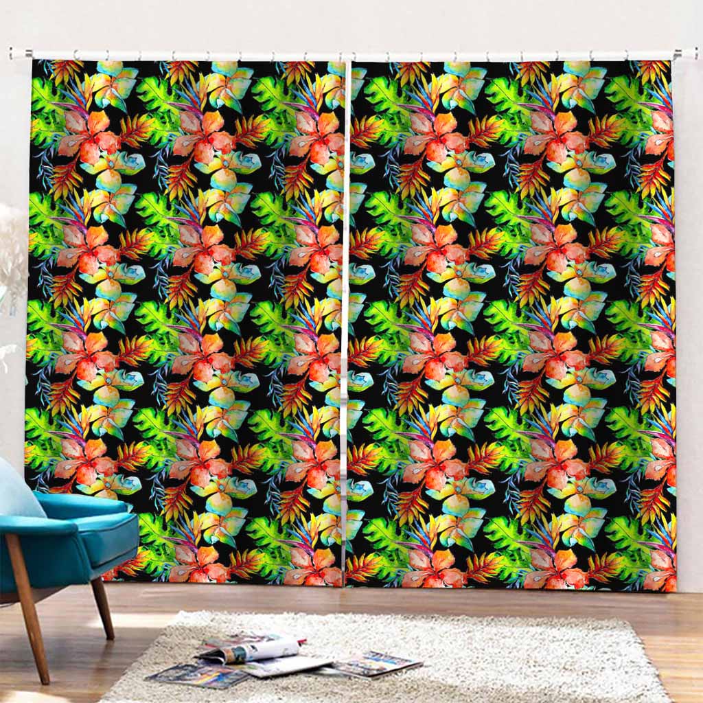 Tropical Hawaii Flowers Pattern Print Pencil Pleat Curtains