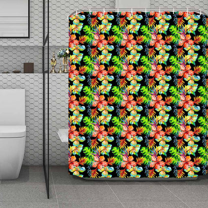 Tropical Hawaii Flowers Pattern Print Polyester Shower Curtain