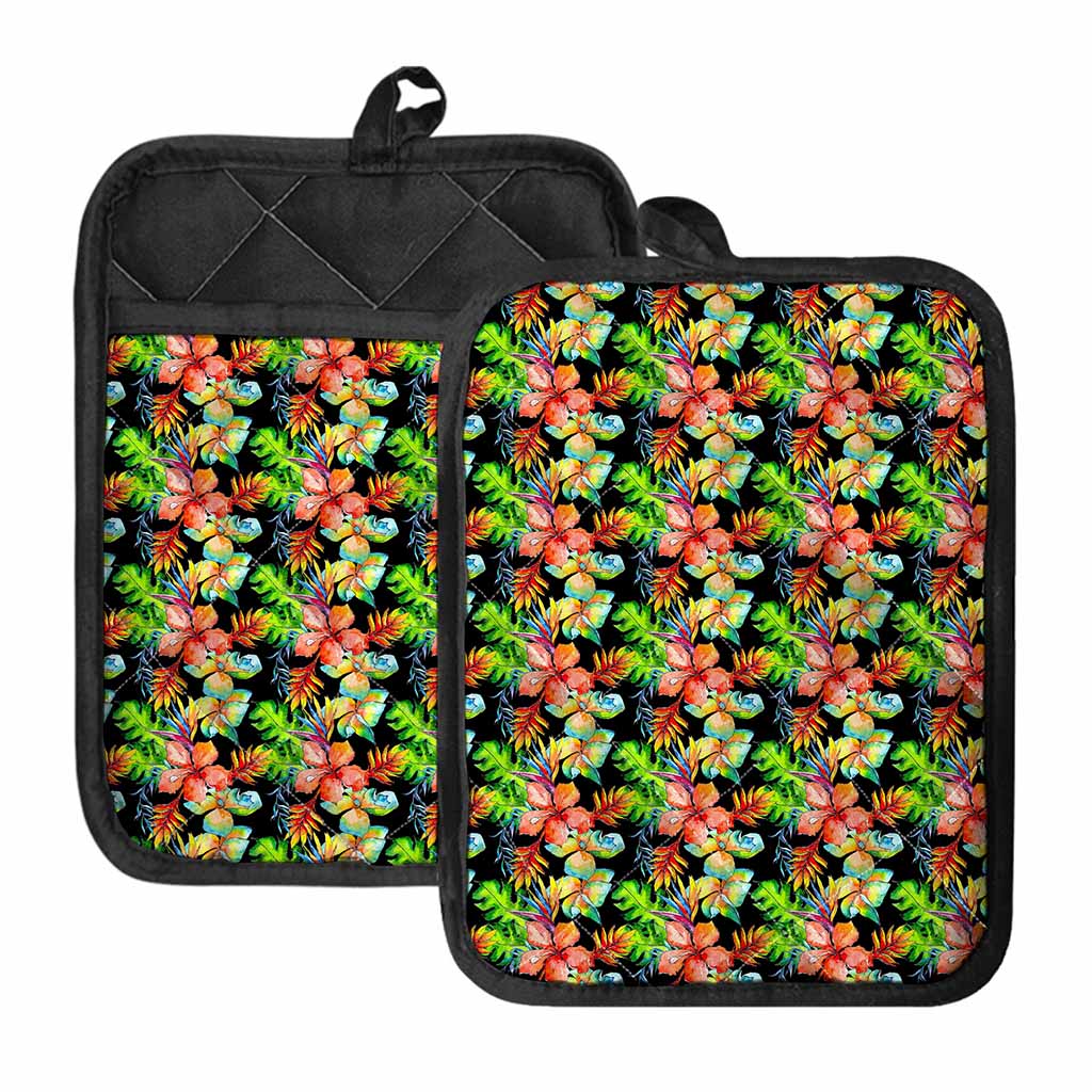 Tropical Hawaii Flowers Pattern Print Pot Holders With Pocket