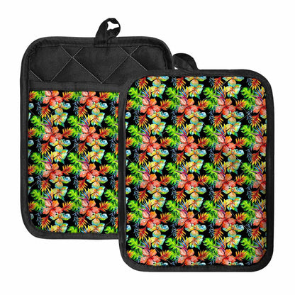 Tropical Hawaii Flowers Pattern Print Pot Holders With Pocket