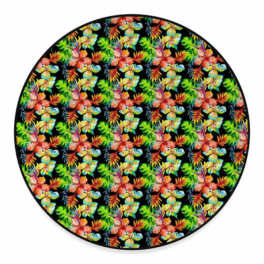 Tropical Hawaii Flowers Pattern Print Round Floor Mat