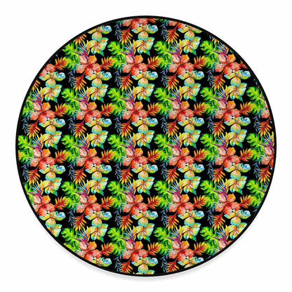 Tropical Hawaii Flowers Pattern Print Round Floor Mat