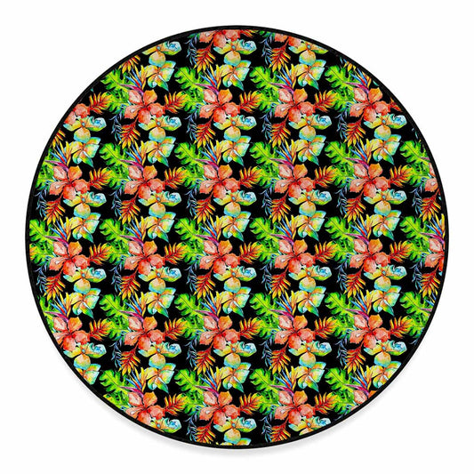 Tropical Hawaii Flowers Pattern Print Round Floor Mat