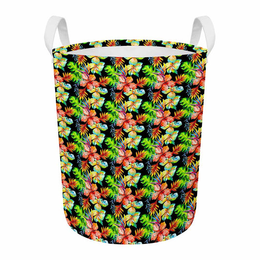 Tropical Hawaii Flowers Pattern Print Round Laundry Basket