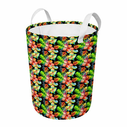Tropical Hawaii Flowers Pattern Print Round Laundry Basket
