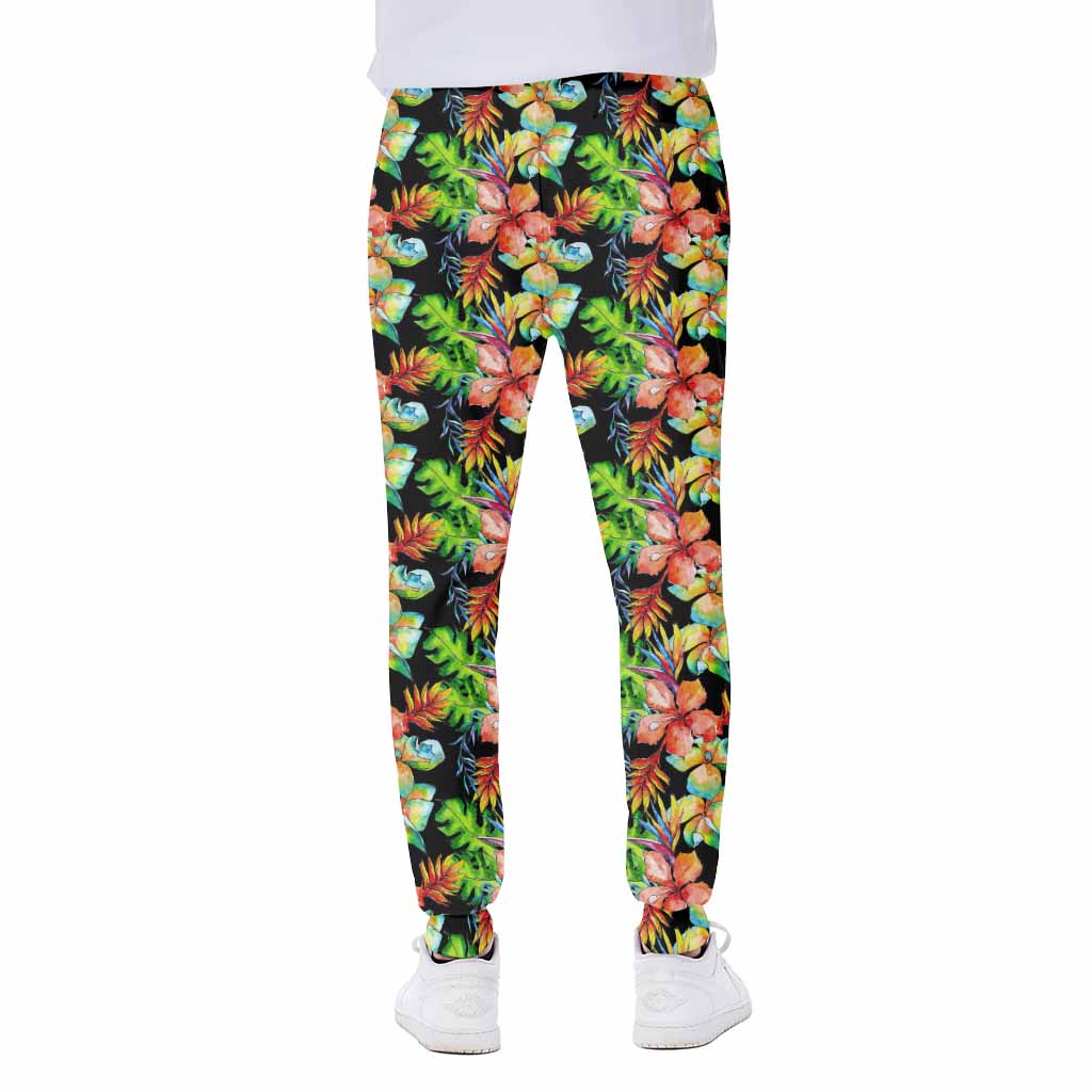Tropical Hawaii Flowers Pattern Print Scuba Joggers