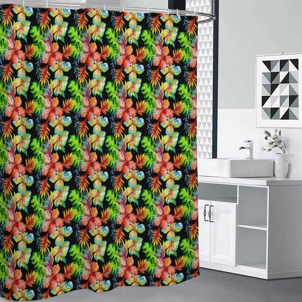 Tropical Hawaii Flowers Pattern Print Shower Curtain