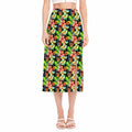 Tropical Hawaii Flowers Pattern Print Side Slit Midi Skirt