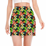 Tropical Hawaii Flowers Pattern Print Side Slit Mini Skirt