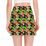 Tropical Hawaii Flowers Pattern Print Side Slit Mini Skirt