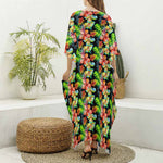 Tropical Hawaii Flowers Pattern Print Silk V-Neck Kaftan Dress