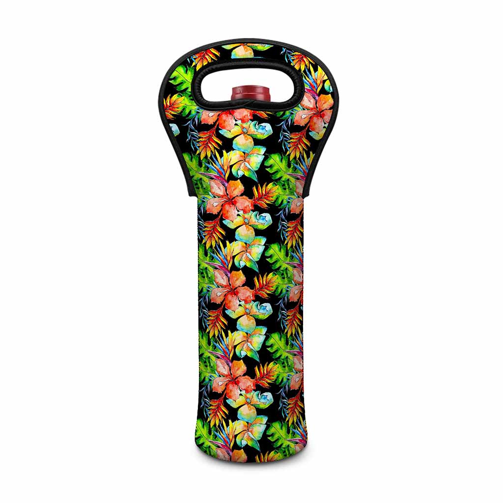 Tropical Hawaii Flowers Pattern Print Single Neoprene Wine Tote